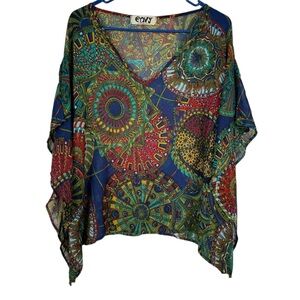 Envy Boho Sheer Poncho Top Multicolor Mandala Print – One Size